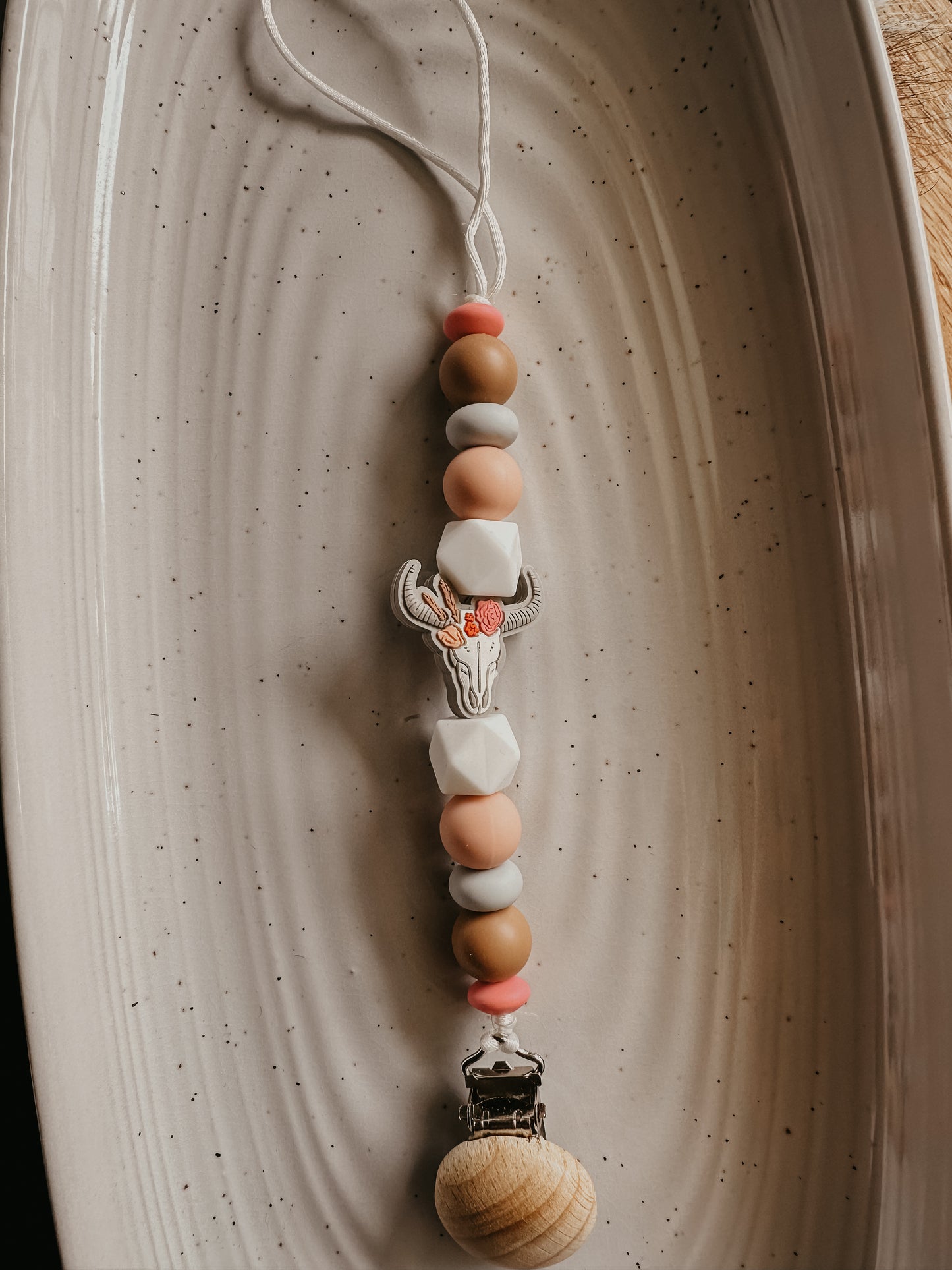 Floral Bull Skull Pacifier Clip