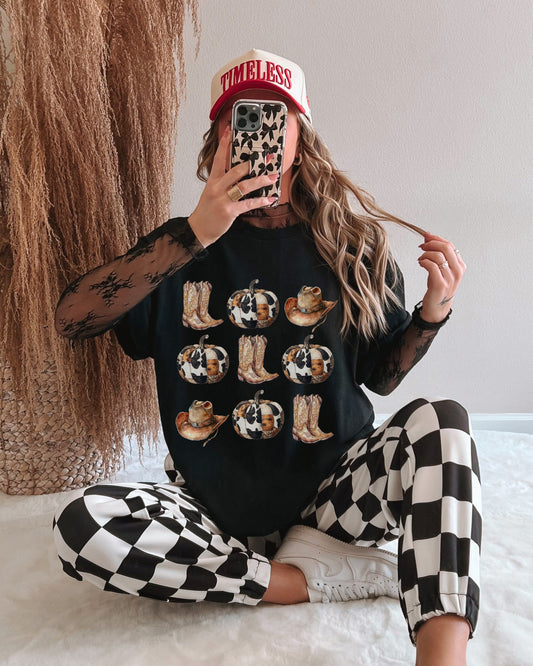 Cowprint Pumpkin Tee (Black)
