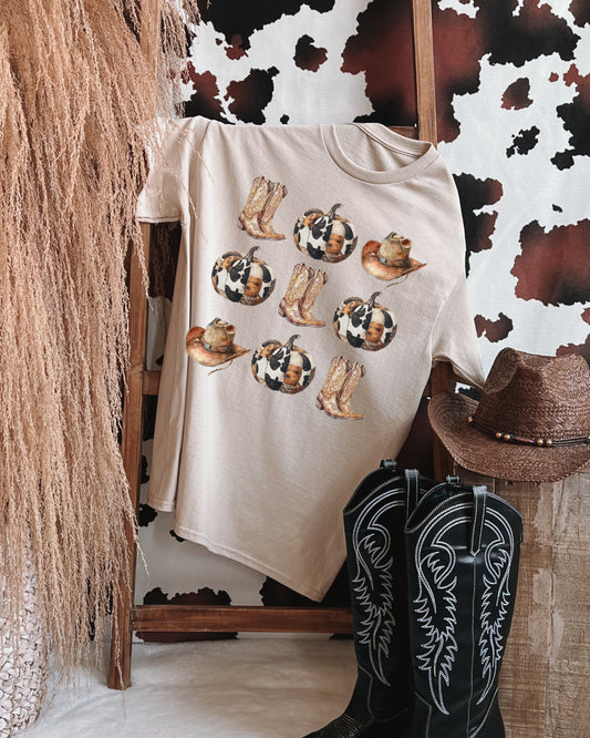 Cowprint Pumpkins Tee (Sand)