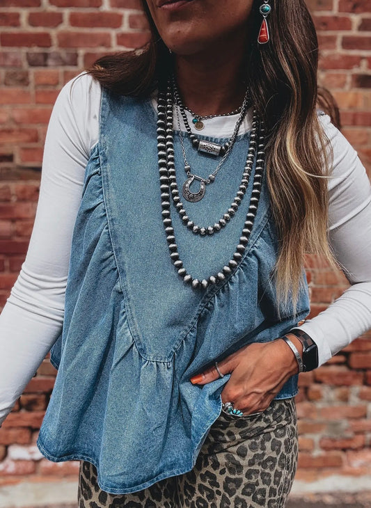 Denim Pleated Top