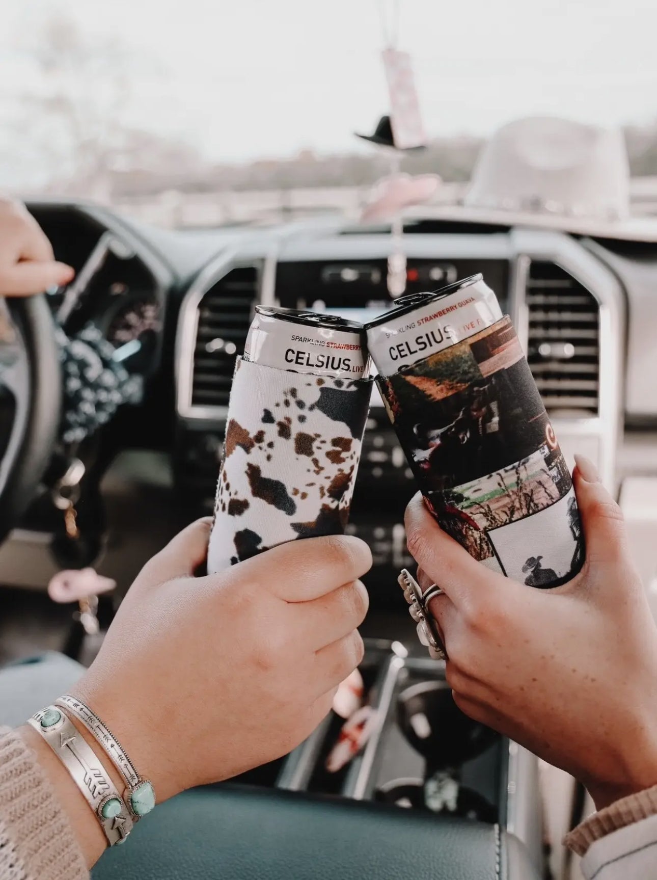Tall Boy Cow Print Koozie